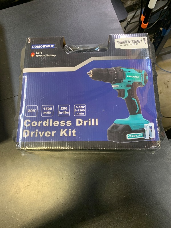 Photo 1 of COMOWARE 20V Cordless Drill, Electric Power Drill Set with 1 Battery & Charger, 3/8” Keyless Chuck, 2 Variable Speed, 266 In-lb Torque, 25+1 Position and 34pcs Drill/Driver Bits