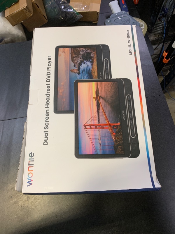 Photo 1 of WONNIE 12" Dual Car DVD Players Portable DVD Players for Car Headrest Play a Same or Two Different Movies with 5-Hour Rechargeable Battery, Mounting Brackets, All Region, Support USB/Sync TV