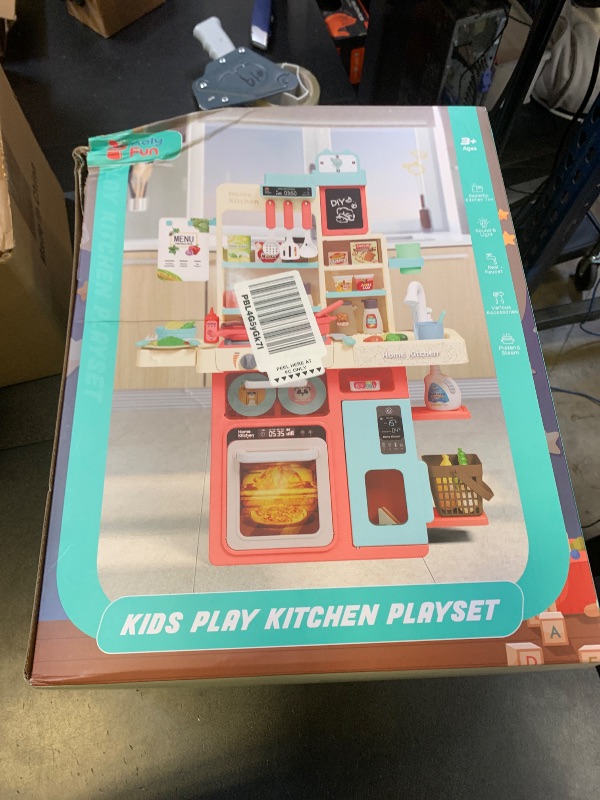 Photo 1 of HOLYFUN Kids Kitchen Playset, Pretend Play Kitchen with Sounds and Lights, Cooking Stove Steam,Play Sink and Play Food,Toy Kitchen Set for Kids Toddlers, Green