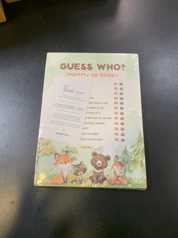 Photo 1 of 50 Guess Who Mommy or Daddy Baby Shower Game Cards, Woodland Baby Shower Games For Girl or Boy, Woodland Animal Theme