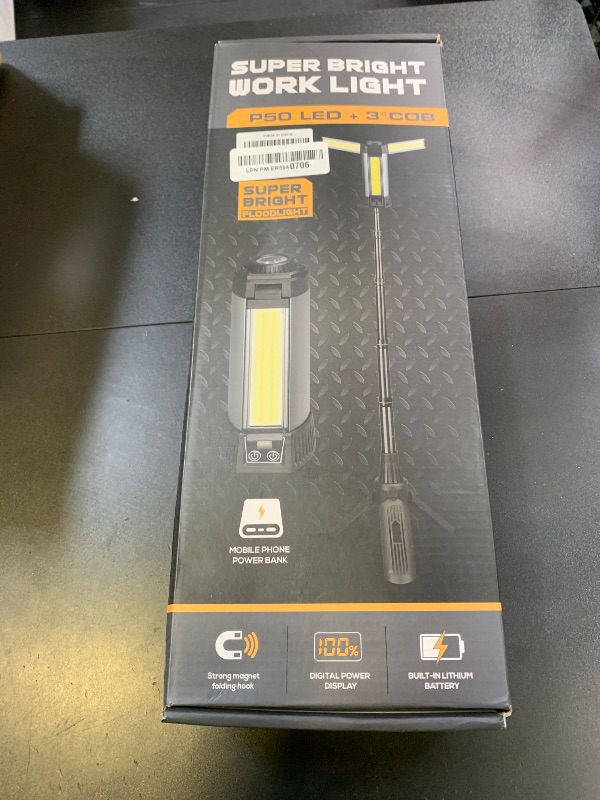 Photo 1 of Mlogiroa Rechargeable LED Work Light with Stand - Cordless Work Lights Kit 3 Page Head,500/1000/2000 Lumen 3500/6500K Dimmable 6AH Camping Light with Detachable Tripod,Hooks and Carrying Bag