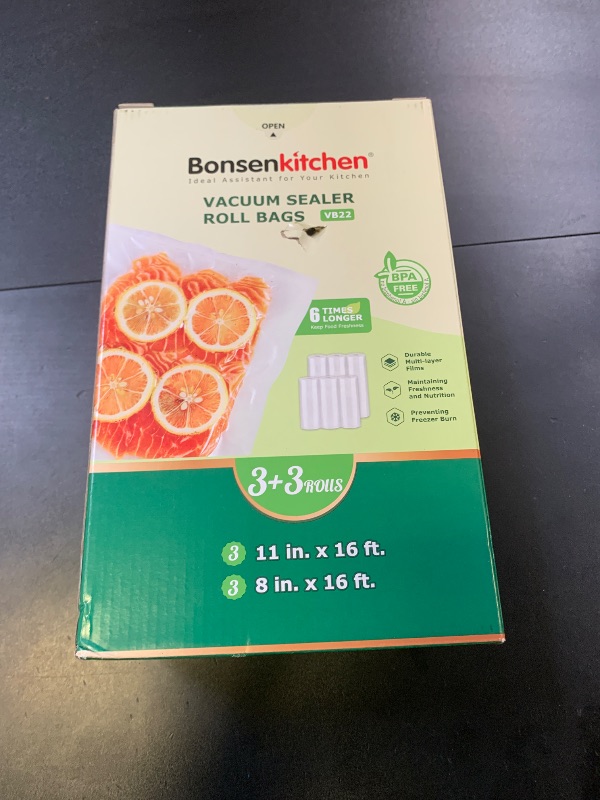 Photo 1 of [2025 Upgraded] Bonsenkitchen 3 Rolls 11" x 16' + 3 Rolls 8" x 16' Vacuum Sealer Bags for Food with a Color Box, Easy to Store, Commercial Grade, BPA Free, Great for Food Storage or Sous Vide, VB22