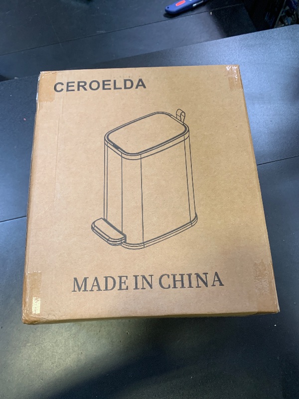 Photo 1 of CEROELDA Small Bathroom Trash Can with Lid Soft Close-5L/1.3 Gal Slim Garbage Can-Metal Step Wastebasket-Rectangle Narrow Waste Bin for Office, Bedroom, Toilet, Live Room (White)