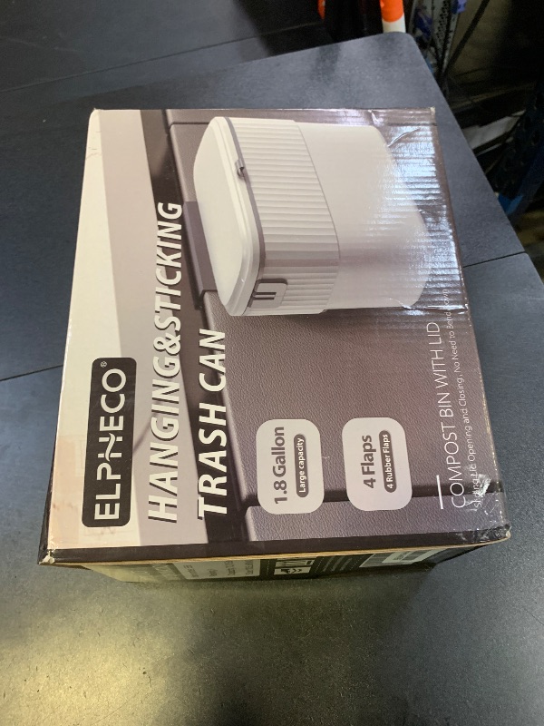 Photo 1 of ELPHECO Kitchen Compost Bin with Lid 1.8 Gallon Hanging Trash Can with Lid, 7 Liter Wall-Mounted Garbage Can for Kitchen Cabinet Door, Small Under Sink Trash Can for Cupboard, Bathroom, Office