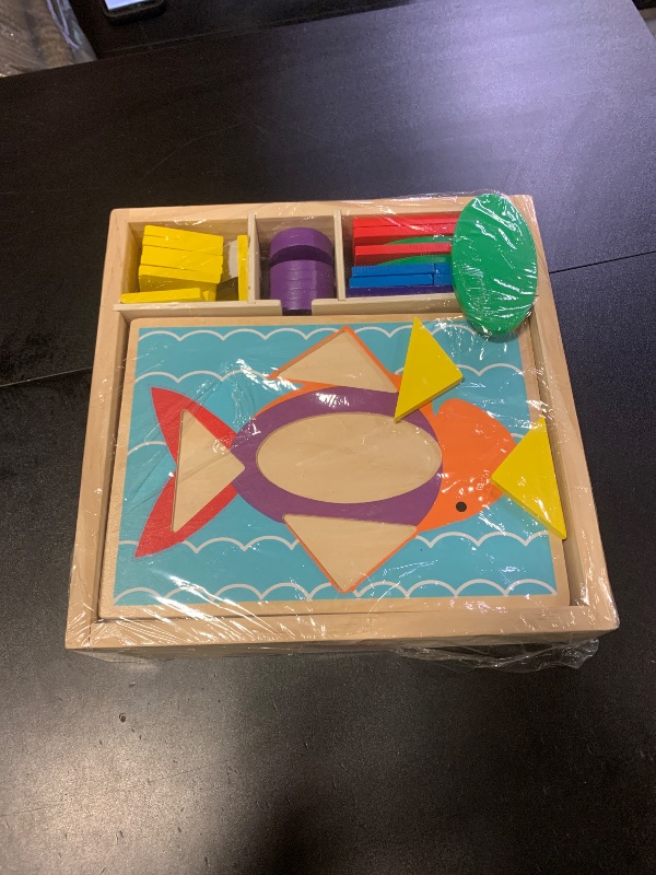 Photo 1 of Melissa & Doug Beginner Wooden Pattern Blocks Educational Toy with 5 Double-Sided Scenes and 30 Shapes Puzzles for Kids 3+