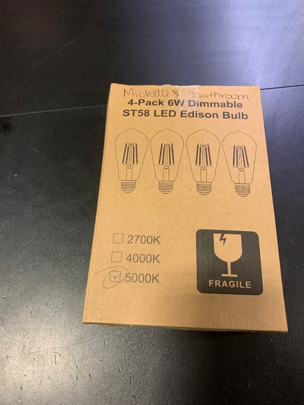 Photo 1 of PARTPHONER LED Light Bulbs Dimmable Vintage Edison Bulb, E26 LED Bulb 60W Equivalent 720 Lumens, Daylight 5000K, ST58 Antique LED Filament Bulb CRI 85+, Clear Glass, Pack of 4