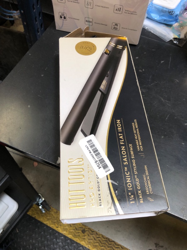 Photo 1 of HOT TOOLS Pro Artist Black Gold Ionic 1 1/4 Inch Flat Iron - Use as Straightener for Sleek Straight Hair or Use Rounded Edges for Shiny Curls and Waves, Stylist-Preferred Styles