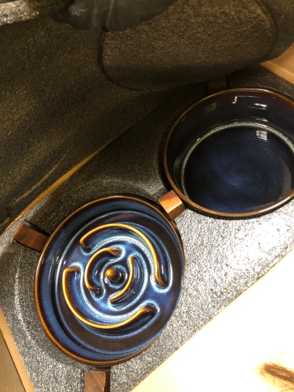 Photo 1 of Havniva Ceramic Raised Slow Feeder Dog Bowl Set, Elevated 6.1inch Bowl and 7.3inch Dish with Acacia Wood Stand for Small and Medium Dog(2X Starry Sky+ Stand)