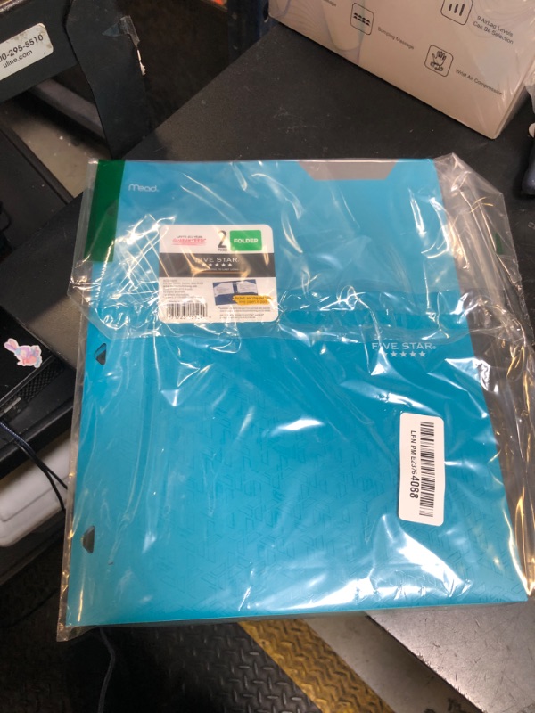 Photo 1 of Five Star 2-Pocket Folder, Plastic Folder with Stay-Put Tabs, Fits 3-Ring Binder, Holds 8-1/2" x 11" Paper, Tidewater Blue (333420H-ECM)