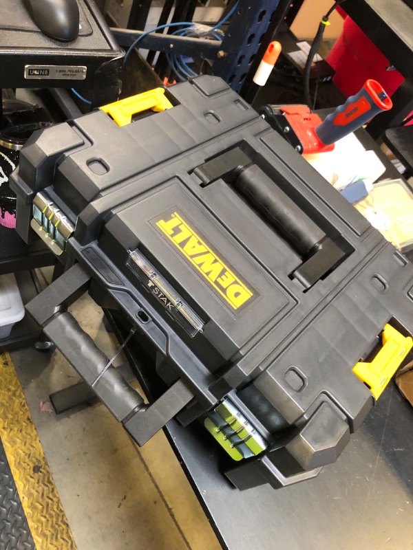 Photo 1 of DEWALT TSTAK II Tool Box, Flat Top Tool Storage Case, Organizer Box Holds Up To 66 lbs, Flexible Platforms for Stacking, 13 Inch (DWST17807)