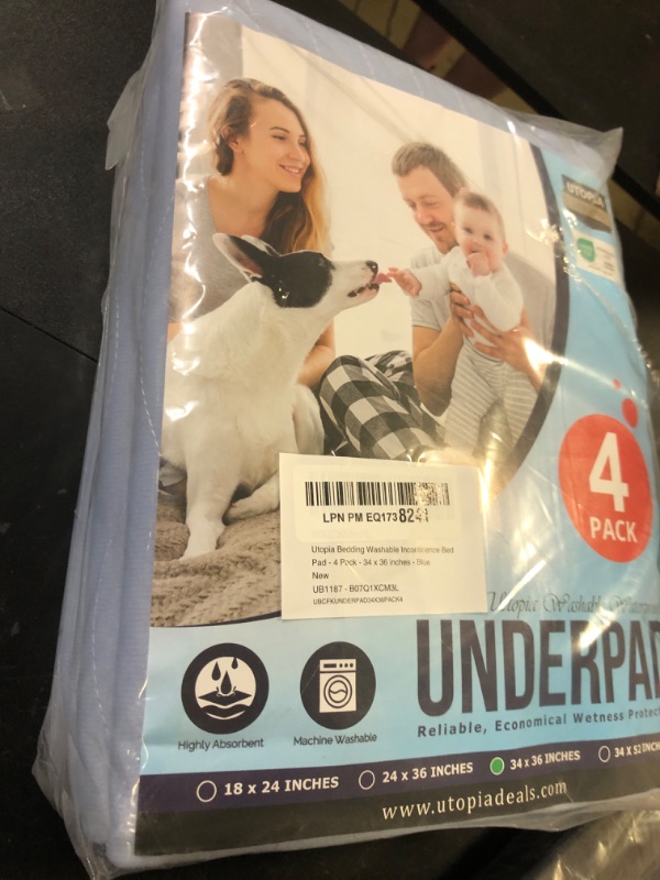 Photo 1 of Utopia Bedding Washable Underpads 34" x 36" (Pack of 4), Waterproof Reusable Heavy Absorbency Incontinence Bed Pads for Adults, Kids, Elderly and Pets, Bedwetting Pads for Sofa and Couch (Blue)