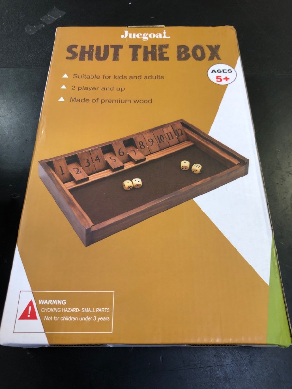 Photo 1 of Juegoal Shut The Box Wooden Board Dice Game with 12 Numbers and Lid for Kids Adults Families, 2 Players and Up
