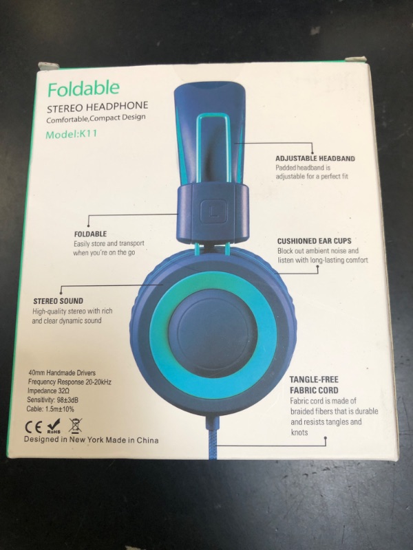 Photo 1 of Kids Headphones - noot products K11 Foldable Stereo Tangle-Free 3.5mm Jack Wired Cord On-Ear Headset for Children/Teens/Boys/Girls/Smartphones/School/Kindle/Airplane Travel/Plane/Tablet (Navy/Teal)