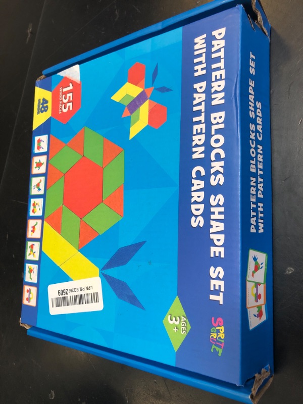 Photo 1 of 155 PCS Wooden Pattern Blocks Set, 24 Double-Sided Design Cards(48 Patterns) Geometric Shape Puzzle Fun Tangram Montessori Learning Toys for Kids Ages 4-8 (A Storage Bag & A Gift Box)