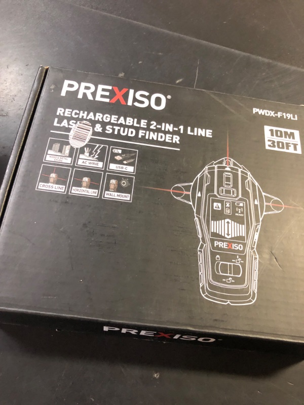 Photo 1 of PREXISO 2-in-1 Stud Finder with Laser Level, Rechargeable Multi Surface Cross Line Laser & Wall Stud Scanners Tool for Hanging Frames & Picture, Wood Ac Wire Metal Studs Joist Pipe Detection