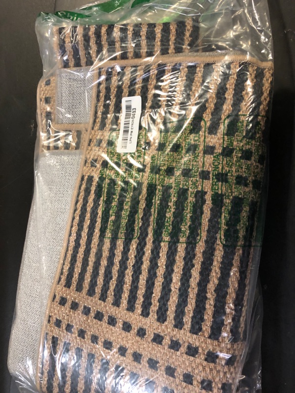 Photo 1 of LIVEBOX Easy Jute Indoor Outdoor Rug 3x5 Front Porch, Black Striped Washable Outdoor Rugs for Entryway Living Room, Tan Non Slip Rug Geometri Carpet Door Mat for Entry Front Door, Kitchen, Bedroom