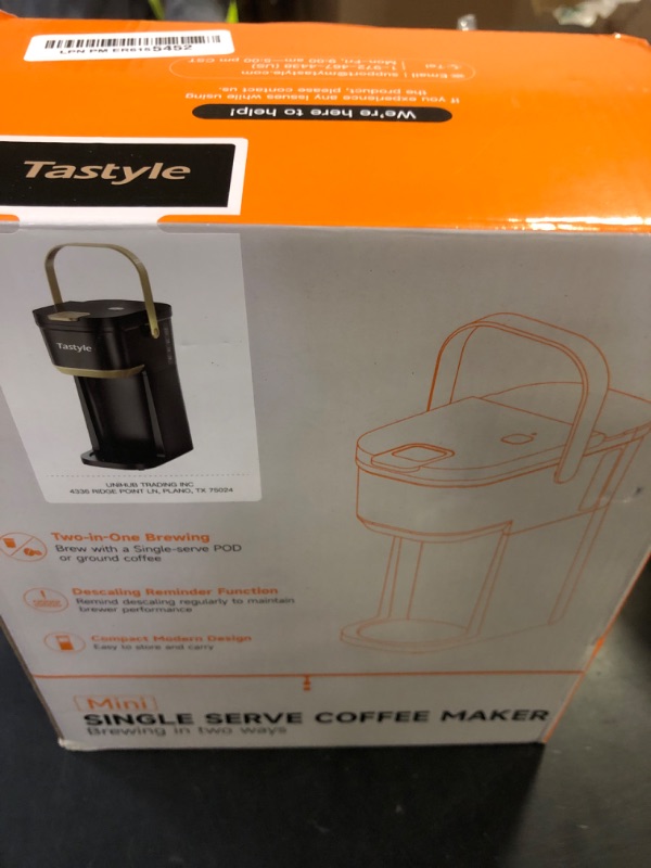 Photo 1 of Tastyle Single Serve One Cup Coffee Maker, for K Cups and Grounds, Mini Coffee Maker with Portable Handle, 6 to 12 Oz Brew Size, for Travel, Camping, Office, RV and Dorm, 120V, Black and Gold