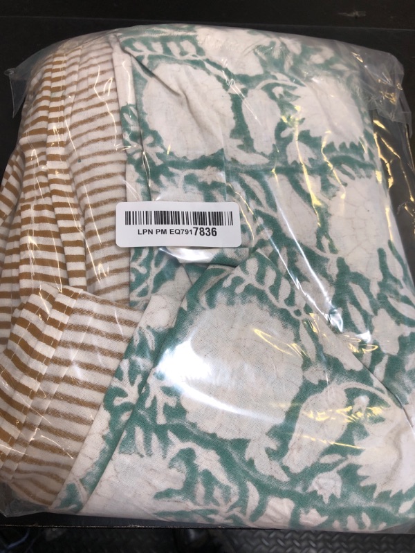 Photo 1 of Labhanshi Indian Handblock Print Floral Cotton Rectangle 72x135 Inch 10-Seater Dining Tablecloth|Washable Spring St. Patrick Picnic Outdoor Camping Festive Easter Table Cover|Moss Green