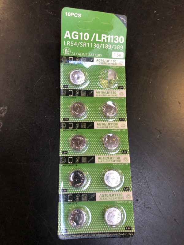 Photo 1 of Cotchear 10pcs 1.5V AG10 Alkaline Battery 189 389 AG10 LR1130 LR54 V10GA Battery Alkaline Button Coin Cell Batteries