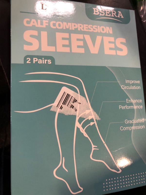 Photo 1 of BSERA Calf Compression Sleeve Women, 2 Pairs 15-20mmHg Calf Support Footless Compression Socks Stockings for Shin Splints, Varicose Veins, Recovery (Nude/Skin, Large)