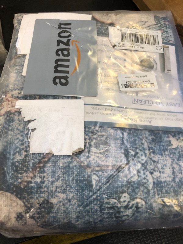 Photo 1 of RELEANY Area Rugs 5'x7' Washable Non-Slip, Floral Vintage Distress Print Pattern Medallion Carpet for Living Room Bedroom Dining Room, Dark Blue Vintage