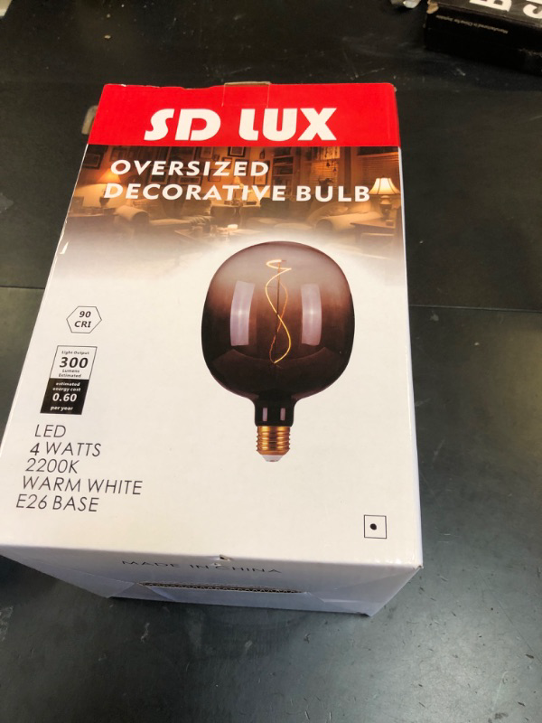 Photo 1 of SD LUX Oversized Vintage LED Light Bulbs 5W, Medium Base E26, Giant Huge Edison Bulb,Large Amber Decorative Bulbs, Dimmable 400LM(40W Equi) Pendant Lighting Warm White 2700K,1 Pack (DG170-Black)