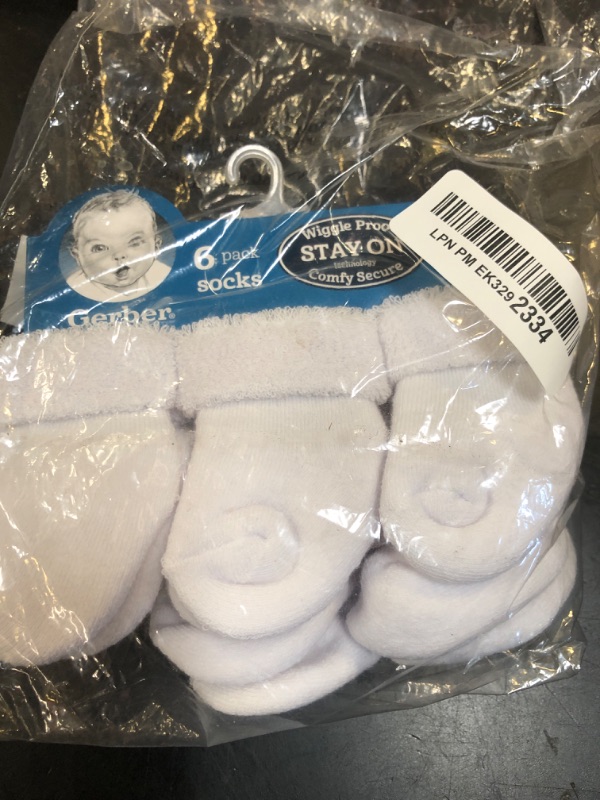 Photo 1 of Gerber Baby 6-Pair Sock, white, 0-3 Months