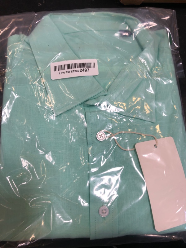 Photo 1 of J.VER Men's Linen Shirts Casual Short Sleeve Button Down Shirt Fashion Summer Tops for Beach Vacation Wedding with Pocket Green Large
