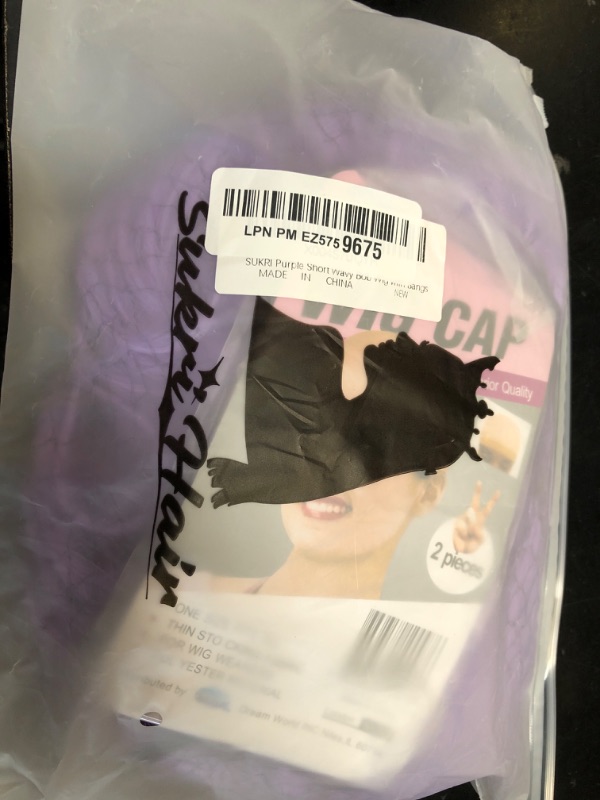 Photo 1 of SUKRI Purple Wig with Bangs 12 Inch Short Bob Wavy Wigs for Women Shoulder Length Women's Curly Wigs for Halloween Costumes Cosplay