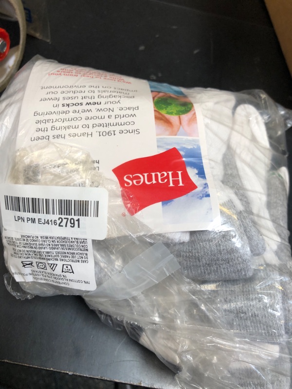 Photo 1 of Hanes Medium-Shoe Size: 9-2.5 Boys, Double Tough Cushioned Crew Socks, 12-Pair Packs, White/Grey Bottom