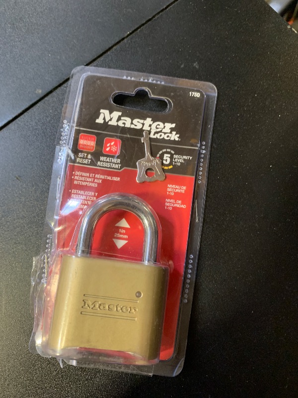 Photo 1 of Master Lock Brass Combination Padlock for Indoor and Outdoor use with Resettable Combination for Gym Locker, Gate, Fence, or Shed Lock, 175D