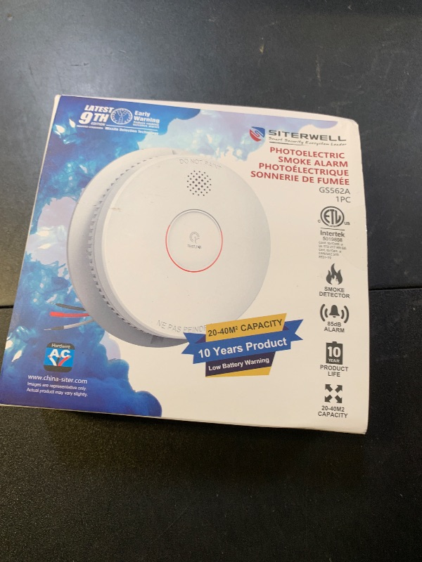 Photo 1 of Siterwell  Detector, Hardwired Interconnected Smoke Detector, Photoelectric Smoke Alarm with 9V Backup Battery, Fire Alarm with Test/Silence Button, UL217-9th Listed, GS562A, 1 Packs