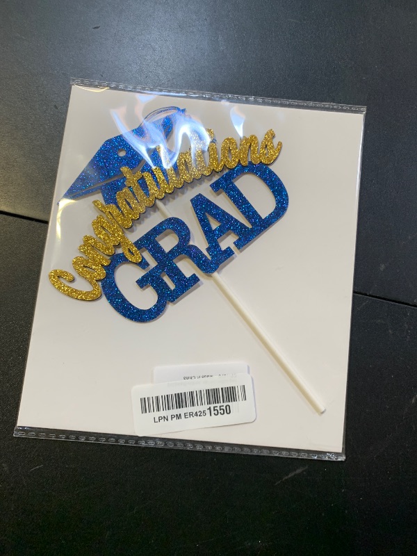 Photo 1 of Congratulations Grad Cake Topper, Congrats Grad Cake Decorations, Class of 2025 Party Decor, High School/College/University Graduation Party Decorations (Blue and Gold)