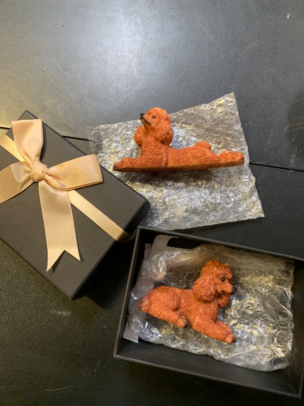 Photo 1 of Set of Miniature Poodle Garden Statue Dog Figurines Resin Sculpture Forest Animal Statue Outdoor Decor Yard Planter Flower Pot Ornaments(Braun)