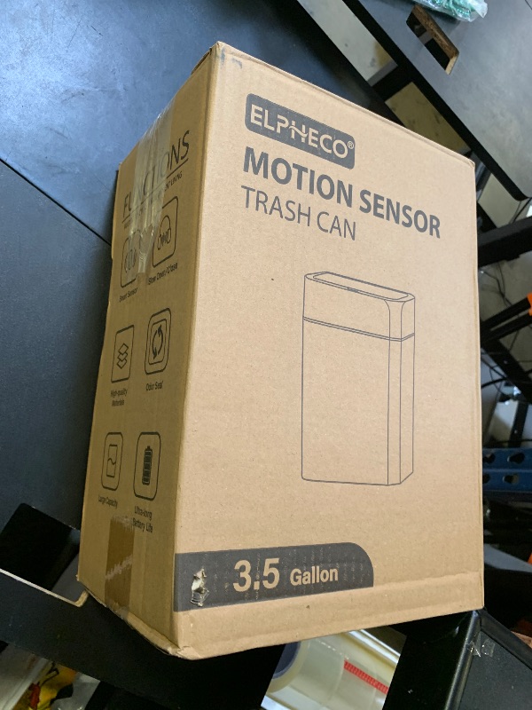Photo 1 of ELPHECO Bathroom Trash Can with Lid 3.5 Gallon Motion Sensor Slim Garbage Can Bathroom Decor Waterproof Smart Small Trash Bin for Kitchen, Office, Bedroom, Living Room, Toilet (White)