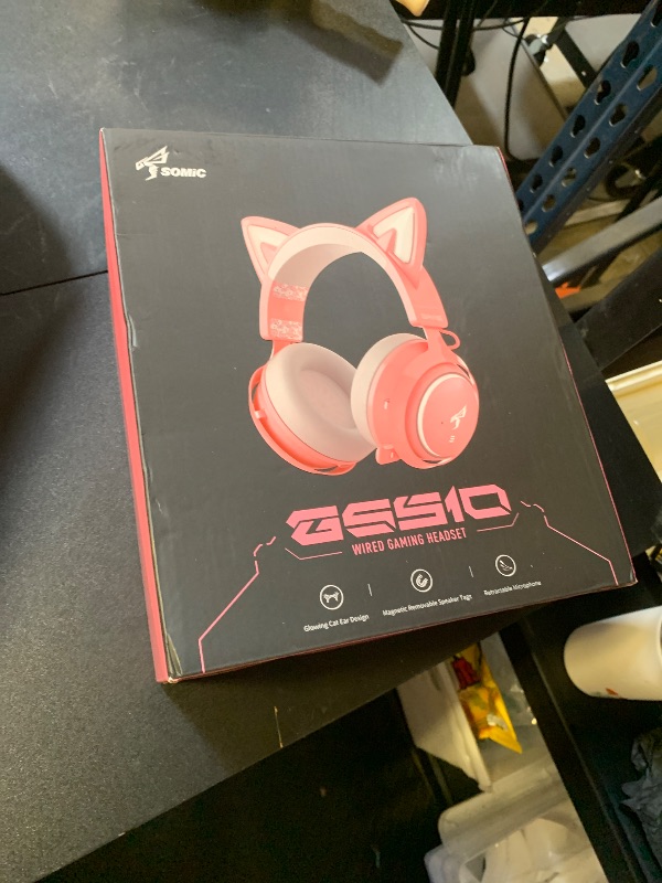 Photo 1 of EASARS Pink Gaming Headset GS510, Wired, Over Ear, Cat Ear Design with RGB Lighting, 7.1 Surround Sound, Retractable Mic, Compatible with PC, PS4, PS5