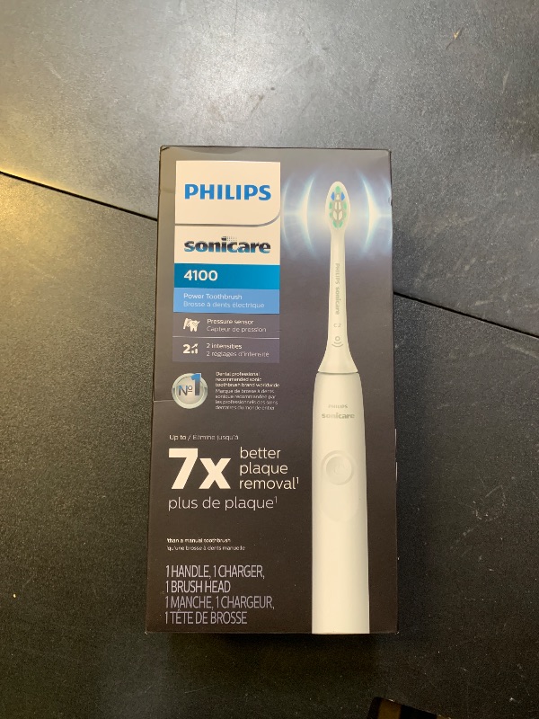 Photo 1 of Philips Sonicare 4100 Rechargeable Electric Toothbrush, with Pressure Sensor, 2 Intensity Settings, SmarTimer and QuadPacer, 14-Day Battery Life, White, Model HX3681/23