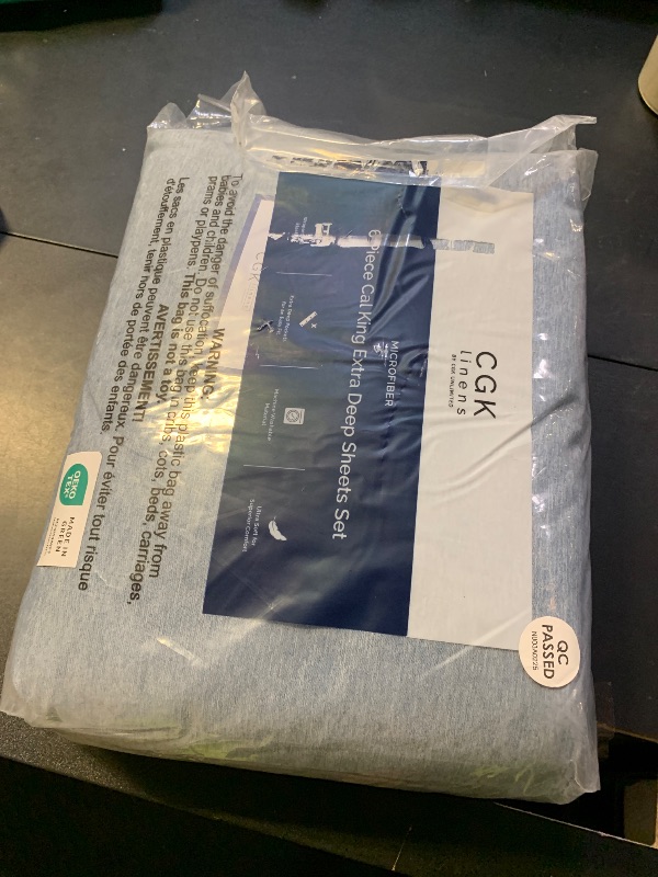 Photo 1 of Extra Deep Cal King Sheet Set - 6 Piece Breathable & Cooling Sheets - Hotel Luxury Bed Sheets Set - Easy Fit - Soft, Wrinkle Free & Comfy Sheets Set - Heathered Blue Sheet Set w/Extra Deep Pockets