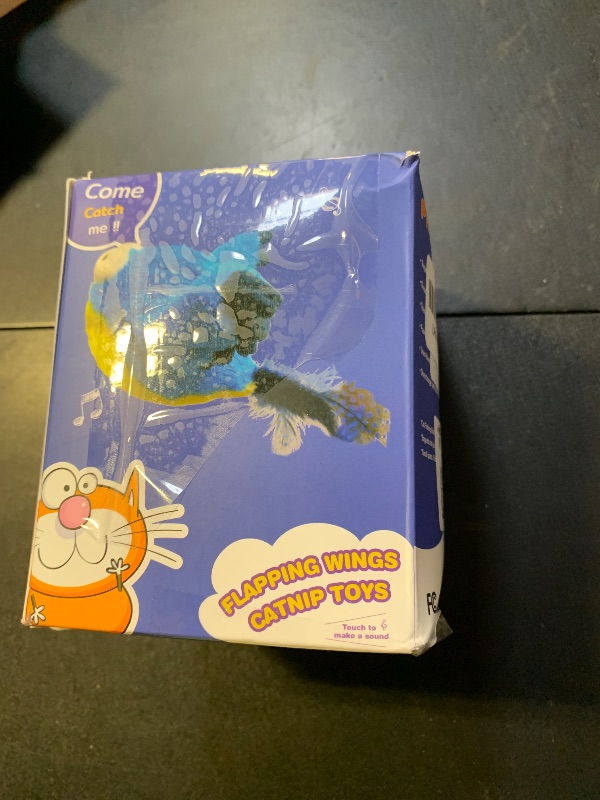 Photo 1 of KreizyGo Cat Toys, Flapping Wings Blue-Bird, No Flying, Chirping Bird Interactive Catnip Toy for Kitten or Small Dogs, Touch Activated, Rechargeable
