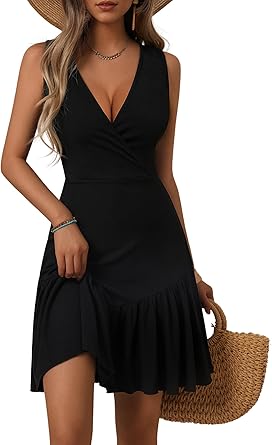 Photo 1 of  Women's Summer Sleeveless Sexy Wrap V Neck Floral Sundress Mini Dress Unknown Size**