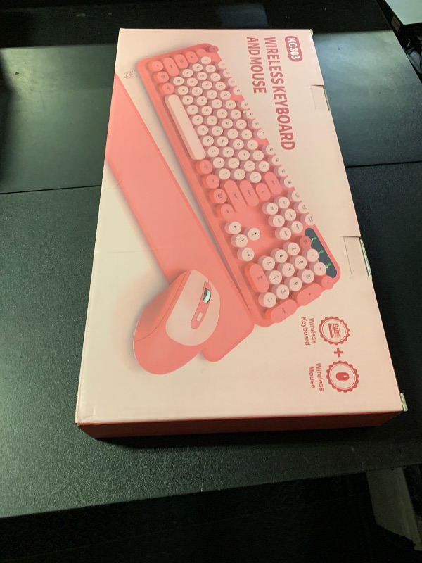 Photo 1 of Wireless Keyboard and Mouse - Cute Round Keycaps, Detachable Wrist Rest, Full-Size Retro Typewriter Keyboard with Tilt Legs, 2.4G Wireless Combo for Women, PC, Laptop, Windows - Trueque (Blush Pink)