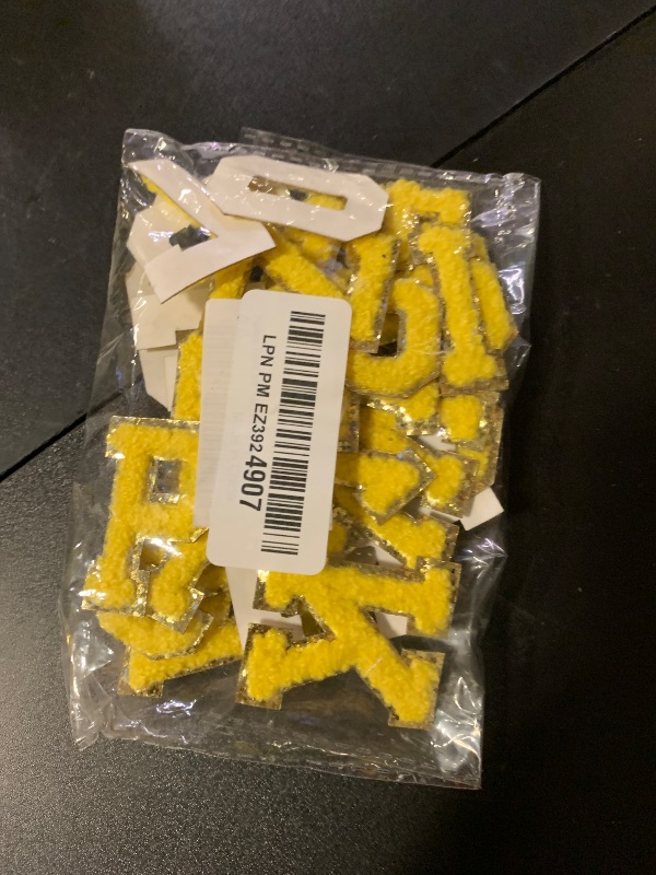 Photo 1 of Puideon 36Pcs Chenille Letter Number Patches,Self Adhesive Patches Stick on Letters Numbers for Fabric Clothes Hats Bags Jackets(A-Z,0-9)(Yellow)