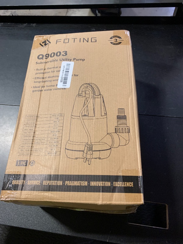 Photo 1 of FOTING Sump Pump 1HP Clean/Dirty Submersible Water Pump, 4600GPH Utility Pump Thermoplastic Electric Portable Transfer Water Pump for Swimming Pool Garden Pond Basement with 10ft Long Power Cord