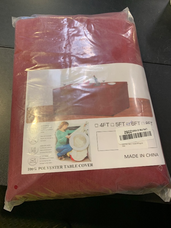 Photo 1 of Obstal 2 Pack Fitted Table Covers for 6 Foot Tables - Water Resistant Washable Fabric Polyester Rectangle Table Cover Protector for Wedding, Banquet and Trade Shows, 72L x 30W x 30H Inches, Burgundy