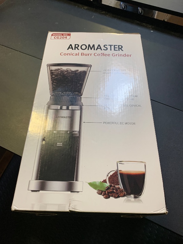 Photo 1 of Aromaster Coffee Bean Grinder with 48 Gind Settings, Conical Burr Coffee Grinder for Home Use,Stainless Steel,40 Seconds Adjustable Timer,Anti-static,Easy to Clean with Brush