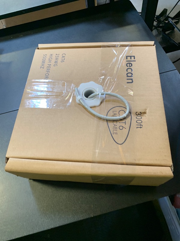 Photo 1 of Elecan Bulk Cat 6 Ethernet Cable 300 Ft Gray, Easy Pull Box, Solid 23AWG Oxygen Free Copper, 10Gbps 550Mhz, POE, Soft Flexible Smooth Tangle-Free UTP Internet Network LAN Cable-Running FT Count-CMR