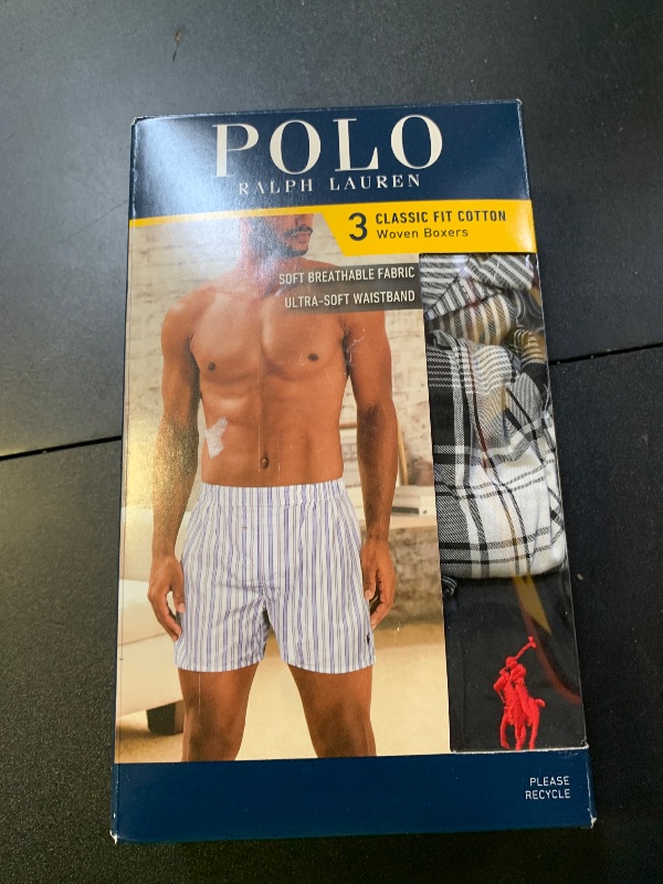 Photo 1 of POLO RALPH LAUREN Men's Classic Fit Cotton Woven Boxers 3-Pack, Stripe/Red, Plaid/Red, Black/Red-3 Pack, Small