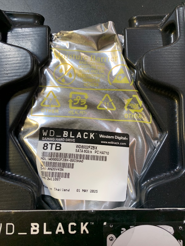Photo 1 of Western Digital 8TB WD_Black Performance Internal Hard Drive HDD - 7200 RPM, SATA 6 Gb/s, 256 MB Cache, 3.5" - WD8002FZBX