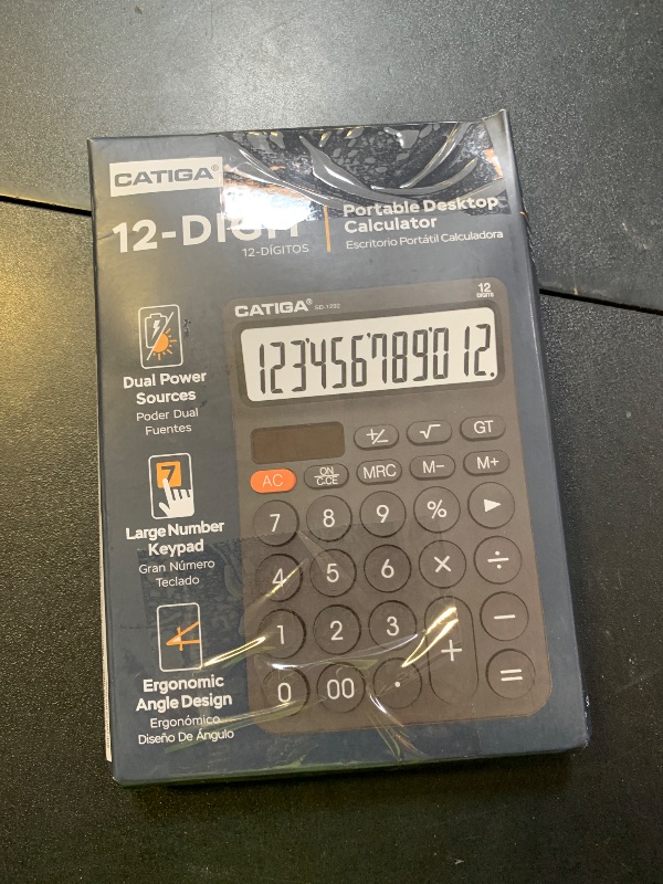 Photo 1 of CATIGA 12 Digit Desktop Calculator with Large LCD Display, 4 Funtions Calculator, Round Design Big Button, Solar and Battery Dual Power, Standard Function for Office, Home, School, SD-1292