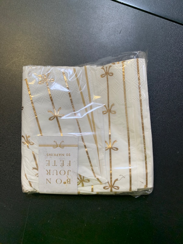Photo 1 of Bonjour Fete Gold Bow Small Paper Napkins | Premium Party Table Decor, Holiday Decorations | Happy Birthday Decorations, Cocktail Napkins, 3-ply Paper, Pack of 20, 5" Folded